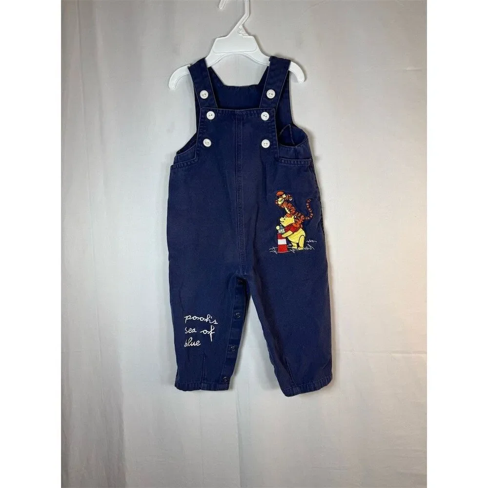 Disney Baby Winnie the Pooh & Tigger Blue Denim Overalls Snap Legs - Picture 3 of 14